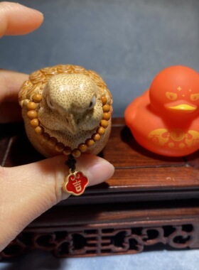 竹根雕吉祥鸟摆件手把件精工竹雕满钉大爆钉金蟾手把件高档礼品