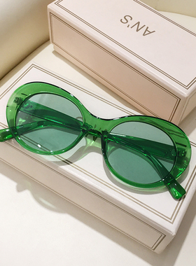 欧美绿色潮流个性墨镜女ins风港风复古椭圆形搞怪网红款太阳镜潮