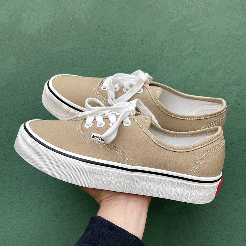 奶茶色低帮男女同款情侣款时尚潮流韩版百搭学院系带透气休闲布鞋,淘宝优惠券,粉丝福利购,淘宝优惠卷