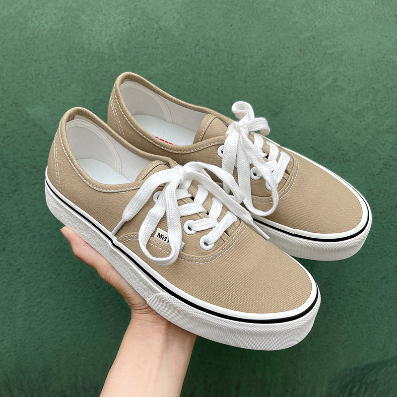 奶茶色低帮男女同款情侣款时尚潮流韩版百搭学院系带透气休闲布鞋,淘宝优惠券,粉丝福利购,淘宝优惠卷