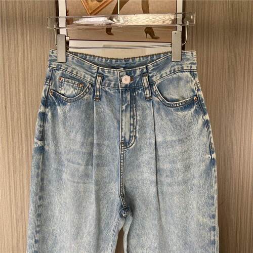 9002品牌撤柜ATU新款高腰牛仔裤宽松直筒显瘦九分萝卜哈伦裤老爹 - 图0