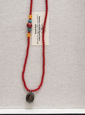 白百何同款红色珊瑚串珠嘎乌盒吊坠项链藏族颈链配饰女2024年新款