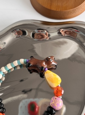 小众设计手工陶土黑玛瑙小丑狗手链女彩色多巴胺童趣撞色叠戴手串