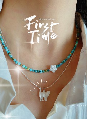 清冷感可爱日系贝壳猫咪项链