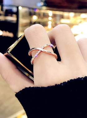 交叉镶钻蹦迪戒指网红韩版学生