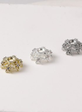铜镀包金保色大号镶锆石花托diy
