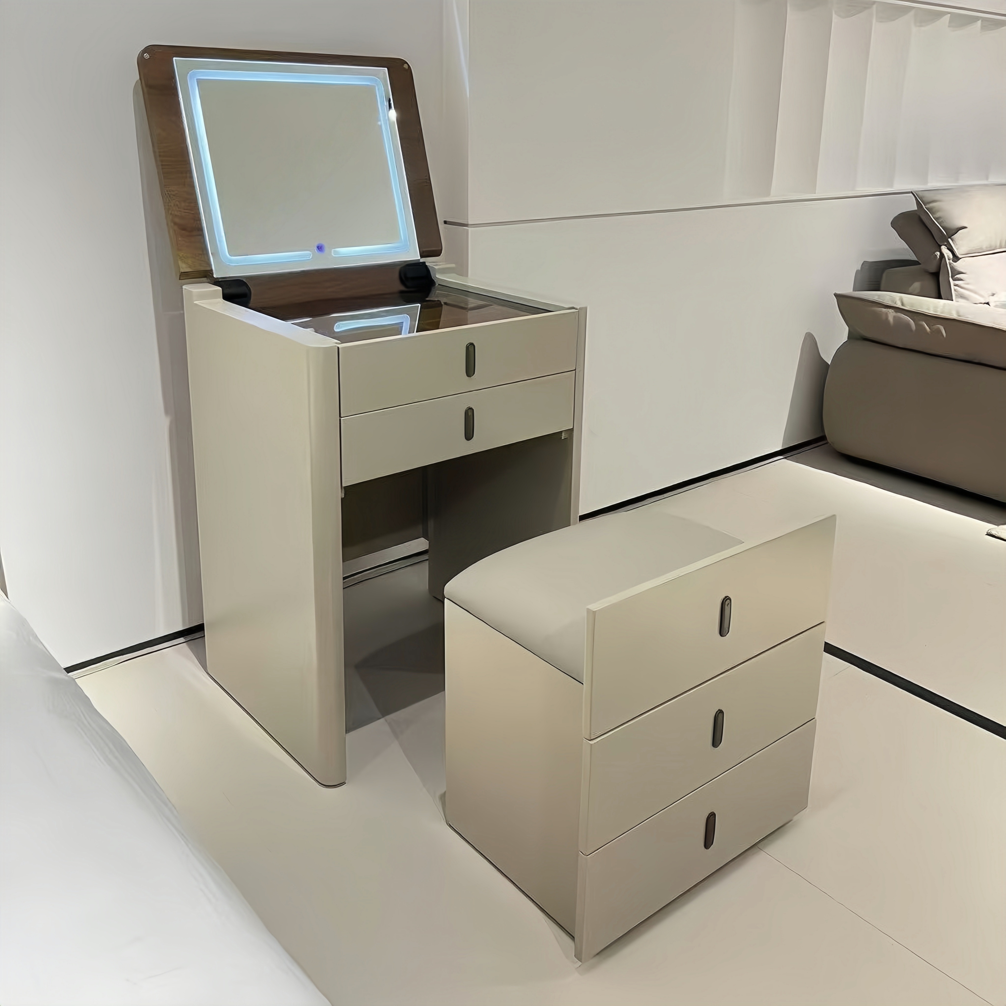 XD095意式极简多功能梳妆台轻奢卧室收纳化妆桌小户型斗柜妆台凳 - 图3