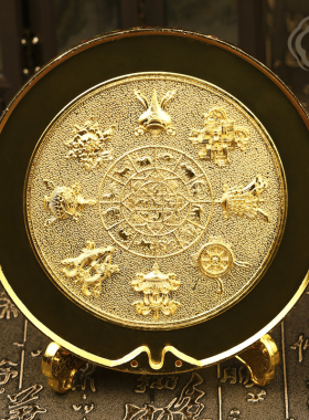 合金自在背面八吉祥供佛14cm摆件