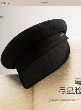 2024新款黑色八角帽女秋冬季