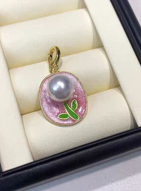 新款diy珍珠饰品树叶花朵红色滴油镀金万能扣吊坠扣头半成品空托
