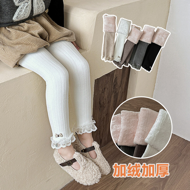 女童连裤袜春秋冬薄绒外穿打底裤宝宝洋气加绒加厚儿童蕾丝九分裤,淘宝优惠券,粉丝福利购,淘宝优惠卷