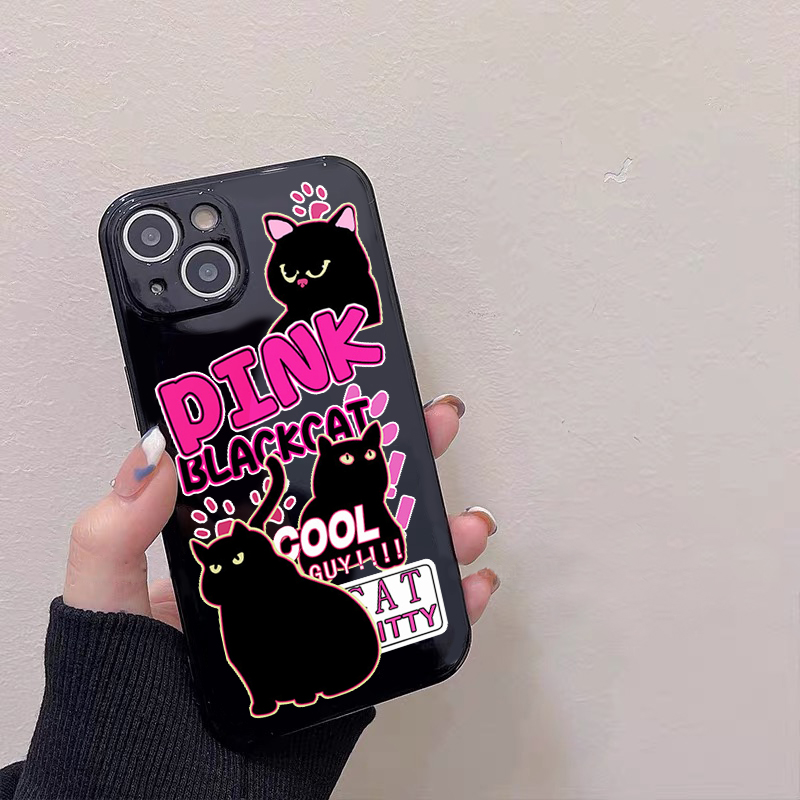 甜酷黑猫适用iphone13/14promax苹果11手机壳12硅胶7/8plus全包镜头x防摔xr个性14plus可爱6s卡通xsmax软壳女