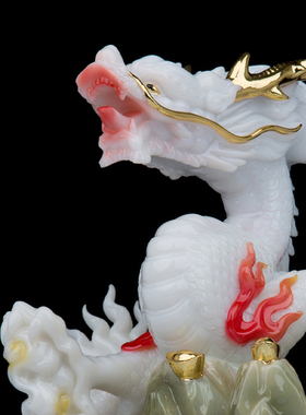 汉白玉吉祥龙王真身摆件四海龙王龙五爷神像中式店铺开业桌面摆件