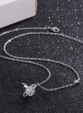 镶钻星球女轻奢小众设计感潮学生网红纯银项链锁骨链冷淡风简约链