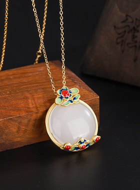 925纯银项链中国风梅花白玉髓轻奢小众设计感锁骨链2021年新款女