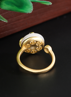 和田玉白玉翠竹南红玛瑙纯银戒指可调节指环中国风感气质闺蜜礼物