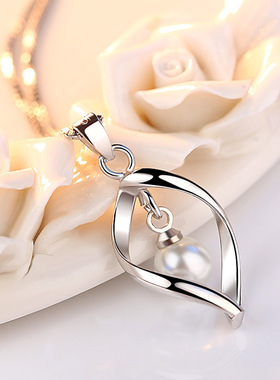 纯银项链百搭珍珠长短款吊坠