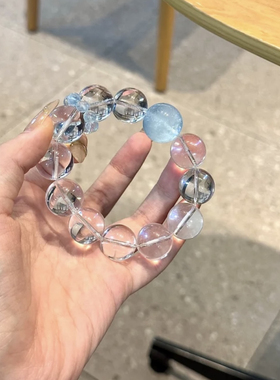 天然白水晶手链女款冰种海蓝宝单圈手串轻奢水晶高级感女生礼物