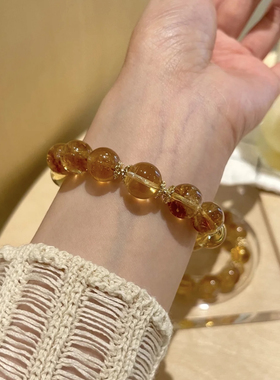 【四方纳金】黄金心愿保真阿赛黄水晶手链女手串生日礼物12mm