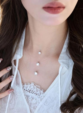 鱼线S925纯银莫桑石锁骨链