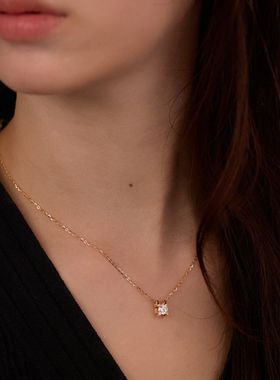 S925纯银精致四爪牛头款钻石项链项链单钻轻奢高级锁骨链女