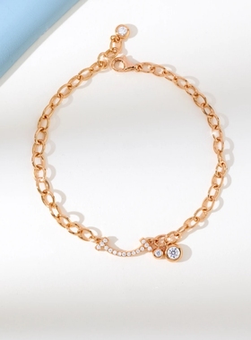 高级感925银手链满钻微笑泡泡流苏手链轻奢时尚小众金色复古手饰