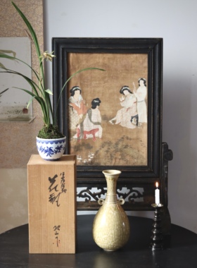 丸子家【花间雅趣】日本清水烧玉壶春雨点釉花瓶花器装饰摆件