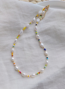 KST珍珠玻璃珠女锁骨项链