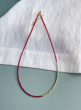 小众设计欧美风简约锆石金珠细颈链 黑色轻奢冷淡风个性锁骨项链