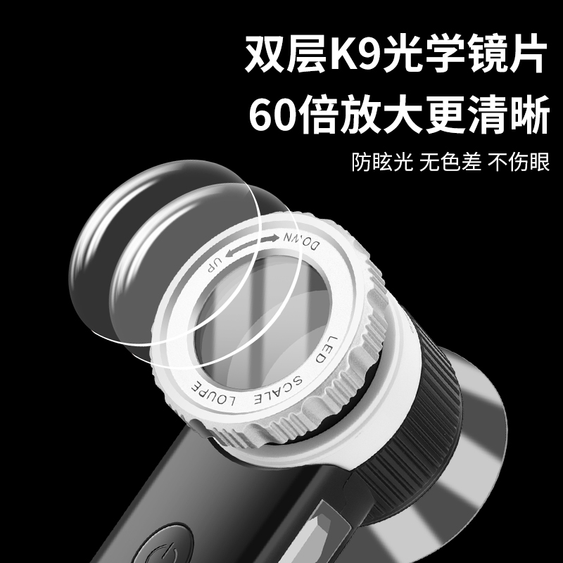 60倍充电式放大镜多功能高清紫光扩大镜古玩玉石珠宝烟酒鉴定专用