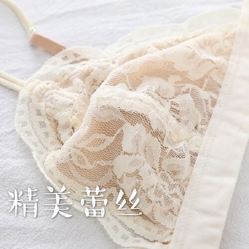 bralette法式内衣纯欲女无钢圈超薄款大胸显小蕾丝性惑三角杯文胸 - 图0