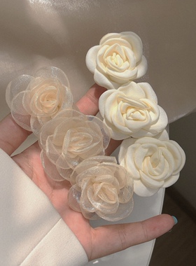 欧根纱玫瑰花发夹高级感侧边边夹森系仙美弹簧夹前额碎发夹子头饰