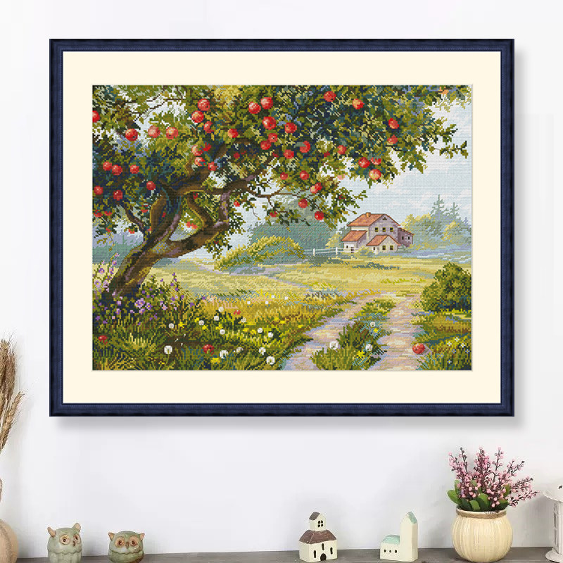 春天2026新款满绣客厅卧室小风景苹果树简约现代十字绣套件手工画,淘宝优惠券,粉丝福利购,淘宝优惠卷