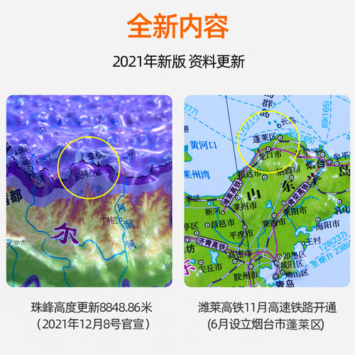 【中大型尺寸】中国地图3d立体地形图+世界地图三维立体凹凸墙贴约92x68厘米中小学生地理地图挂图高清浮雕全新2023版 - 图1