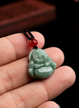 天然a货翡翠豆种佛公玉石吊坠挂件玉佩男士项链女款毛衣链附证书