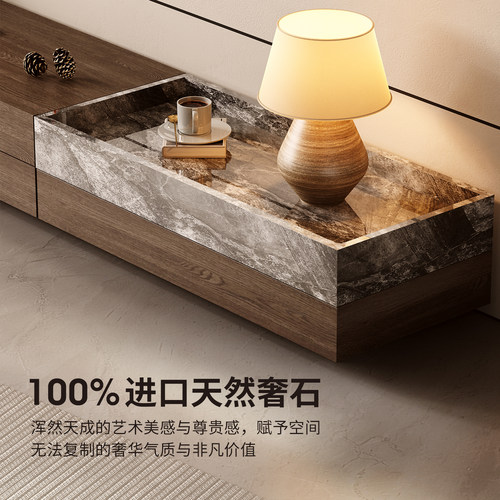 现代简约意式轻奢天然奢石实木储物电视柜客厅家用可定制落地地柜 - 图1