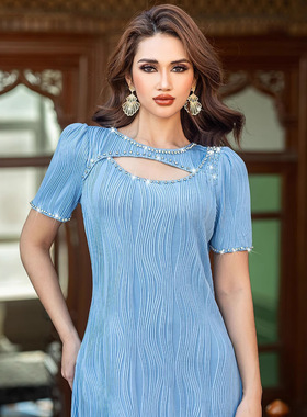 紧身蓝色肌理感性连衣裙时尚打底裙Southeast Asia women's dress