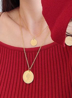 欧美网红简约气质小众女金币吊坠