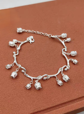 足银990银手链铃花丝多兰花环纯银手链送女友礼小众气质百搭高级