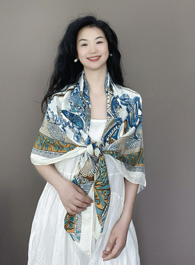 民族风！蓝色腰果棉麻披肩外搭女夏季薄款2025新款高级感配吊带裙