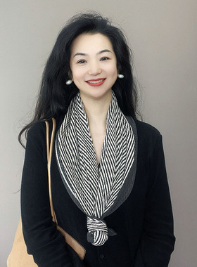 高级感！灰色条纹棉麻90大方巾女士春秋护颈装饰围巾披肩丝巾围脖