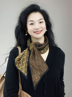 轻奢款！咖色双面棉麻围巾男女春秋薄款护颈装饰长条飘带丝巾领巾