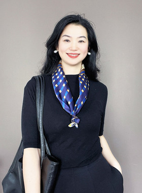 宝蓝色真丝丝巾女士2026年新款高档送礼春秋装饰100%桑蚕丝中方巾