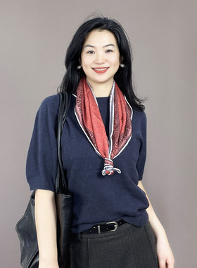 显白！红紫色双面真丝羊毛丝巾女三角巾2026新款春护颈高级感披肩