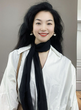 魅力出众！纯黑色真丝丝巾女2026新款系脖护颈小围巾长条时尚洋气