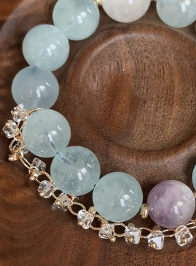 石头的日记 超级貌美的大颗天然海蓝宝水晶玻璃钻珠链手串