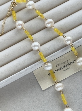 天然淡水珍珠黄色玉髓项链女款