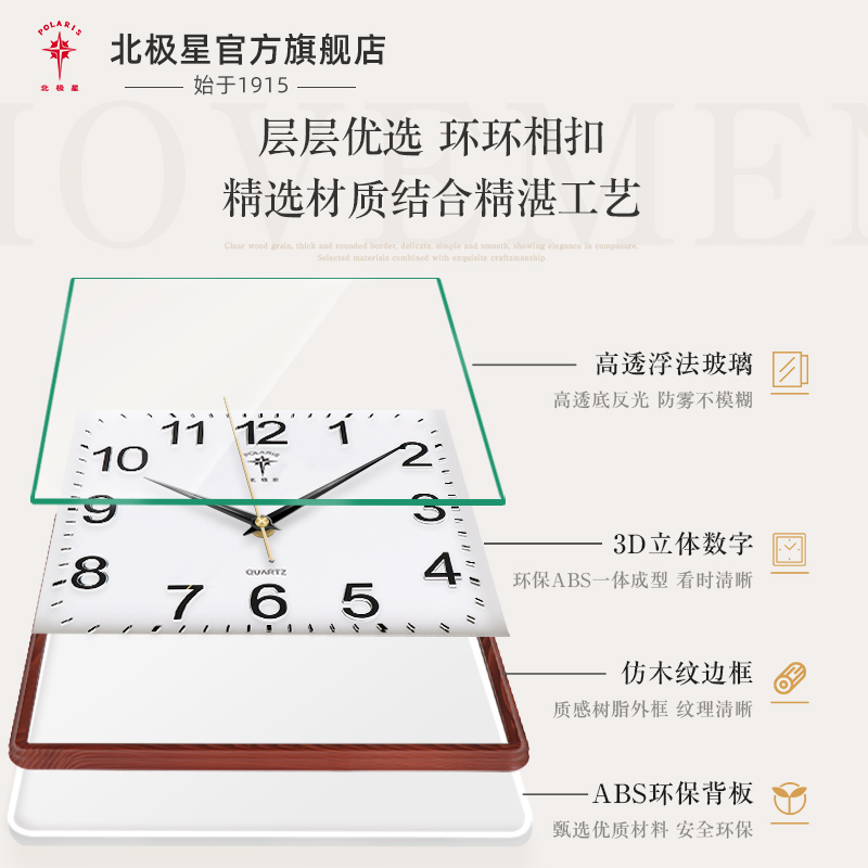 北极星时钟挂墙钟表家用客厅2024新款石英钟方形挂钟现代挂钟静音-图1