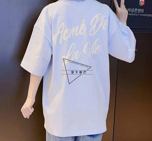 韩国潮牌ADLV正品23春夏新款背后涂鸦花字母款撞色彩色T恤情侣款 - 图2