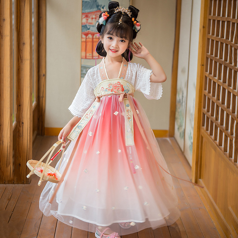 汉服女童古风齐胸襦裙小孩夏季小仙女表演连衣裙儿童超仙古装仙气